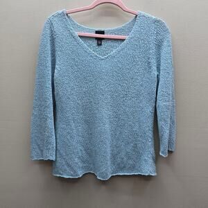 Eileen Fisher Linen Blend Pullover V-Neck Knit Sweater Light Blue Size Small